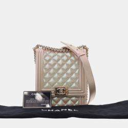 Pre Owned Chanel Gold Quilted Iridescent Calfskin North South Boy Flap
