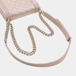 Pre Owned Chanel Gold Quilted Iridescent Calfskin North South Boy Flap