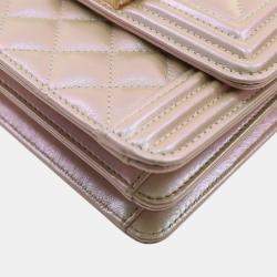 Pre Owned Chanel Gold Quilted Iridescent Calfskin North South Boy Flap