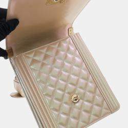 Pre Owned Chanel Gold Quilted Iridescent Calfskin North South Boy Flap