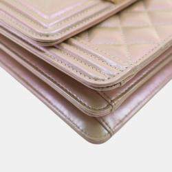 Pre Owned Chanel Gold Quilted Iridescent Calfskin North South Boy Flap