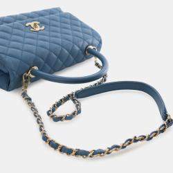 Pre Owned Chanel Blue Small Quilted Caviar Coco Top Handle Bag