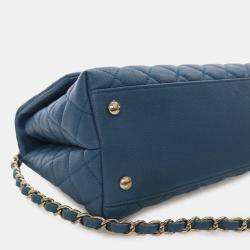 Pre Owned Chanel Blue Small Quilted Caviar Coco Top Handle Bag