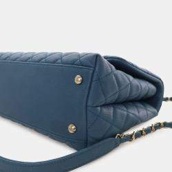 Pre Owned Chanel Blue Small Quilted Caviar Coco Top Handle Bag