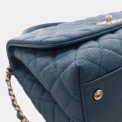Pre Owned Chanel Blue Small Quilted Caviar Coco Top Handle Bag