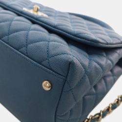 Pre Owned Chanel Blue Small Quilted Caviar Coco Top Handle Bag