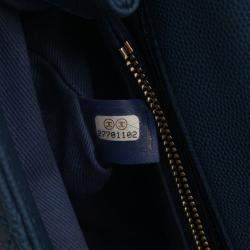 Pre Owned Chanel Blue Small Quilted Caviar Coco Top Handle Bag