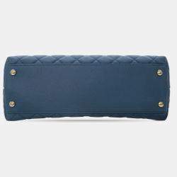 Pre Owned Chanel Blue Small Quilted Caviar Coco Top Handle Bag