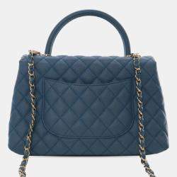 Pre Owned Chanel Blue Small Quilted Caviar Coco Top Handle Bag