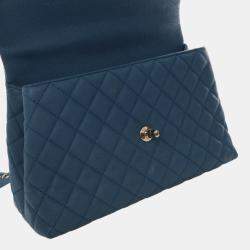 Pre Owned Chanel Blue Small Quilted Caviar Coco Top Handle Bag