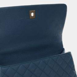 Pre Owned Chanel Blue Small Quilted Caviar Coco Top Handle Bag