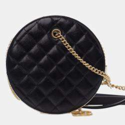 Pre Owned Chanel Black White Crumpled Calfskin En Vogue Round Bag