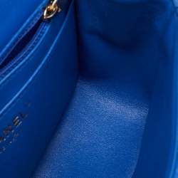 Pre Owned Chanel Blue Quilted Leather Square Mini Classic Single Flap Bag