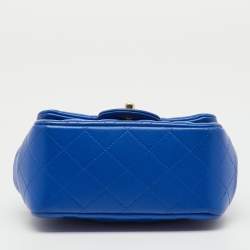 Pre Owned Chanel Blue Quilted Leather Square Mini Classic Single Flap Bag