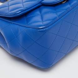Pre Owned Chanel Blue Quilted Leather Square Mini Classic Single Flap Bag
