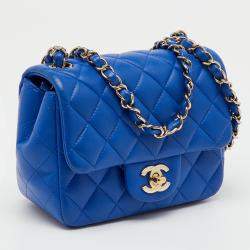 Pre Owned Chanel Blue Quilted Leather Square Mini Classic Single Flap Bag