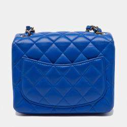 Pre Owned Chanel Blue Quilted Leather Square Mini Classic Single Flap Bag