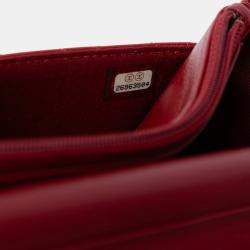 Pre Owned Chanel Red CC Stitched Lambskin Wallet On Chain