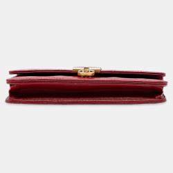 Pre Owned Chanel Red CC Stitched Lambskin Wallet On Chain