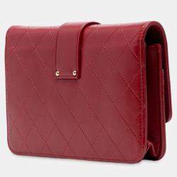 Pre Owned Chanel Red CC Stitched Lambskin Wallet On Chain