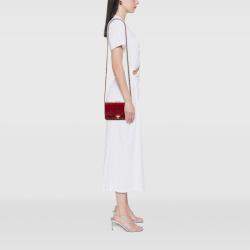 Pre Owned Chanel Red CC Stitched Lambskin Wallet On Chain