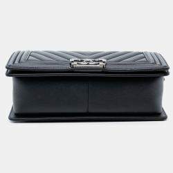 Pre Owned Chanel Black Old Medium Chevron Lambskin Boy Flap