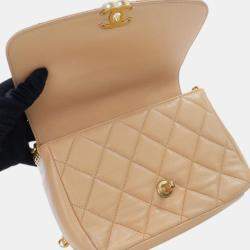 Pre Owned Chanel Brown Medium Quilted Lambskin CC Coin Flap