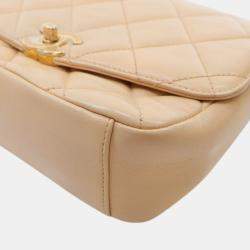 Pre Owned Chanel Brown Medium Quilted Lambskin CC Coin Flap