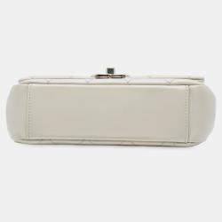 Pre Owned Chanel White Medium Lambskin Twist Chain Enamel CC Flap