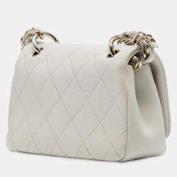 Pre Owned Chanel White Medium Lambskin Twist Chain Enamel CC Flap