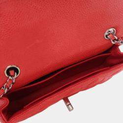 Pre Owned Chanel Red Extra Mini Rectangular Classic Caviar Single Flap