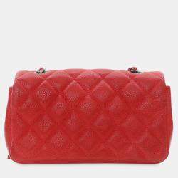 Pre Owned Chanel Red Extra Mini Rectangular Classic Caviar Single Flap