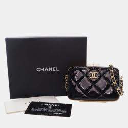 Pre Owned Chanel Black Small Glazed Goatskin Box With Chain