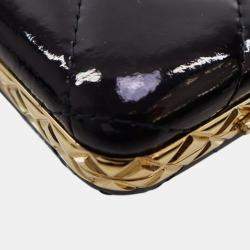 Pre Owned Chanel Black Small Glazed Goatskin Box With Chain