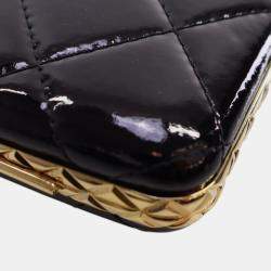 Pre Owned Chanel Black Small Glazed Goatskin Box With Chain