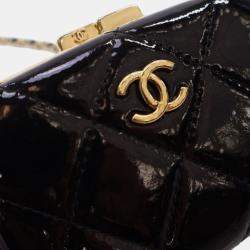 Pre Owned Chanel Black Small Glazed Goatskin Box With Chain