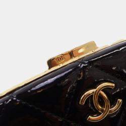 Pre Owned Chanel Black Small Glazed Goatskin Box With Chain