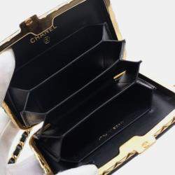 Pre Owned Chanel Black Small Glazed Goatskin Box With Chain