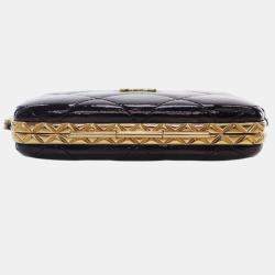 Pre Owned Chanel Black Small Glazed Goatskin Box With Chain