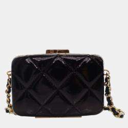 Pre Owned Chanel Black Small Glazed Goatskin Box With Chain