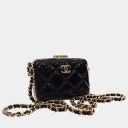 Pre Owned Chanel Black Small Glazed Goatskin Box With Chain