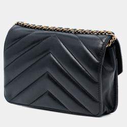 Pre Owned Chanel Black Chevron Lambskin Button Wallet On Chain