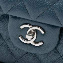 Pre Owned Chanel Blue Jumbo Classic Caviar Double Flap