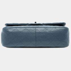 Pre Owned Chanel Blue Jumbo Classic Caviar Double Flap