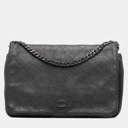 Pre Owned Chanel Grey CC Quilted Iridescent Calfskin Single Flap