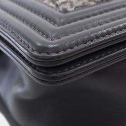 Pre Owned Chanel Grey Old Medium Braided Tweed and Calfskin Boy Flap