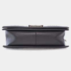 Pre Owned Chanel Grey Old Medium Braided Tweed and Calfskin Boy Flap