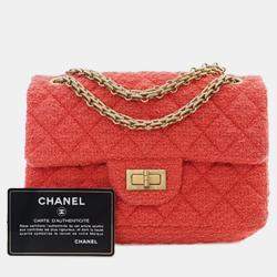 Pre Owned Chanel Red Mini Reissue 2.55 Tweed Single Flap 224