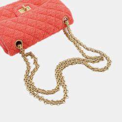 Pre Owned Chanel Red Mini Reissue 2.55 Tweed Single Flap 224