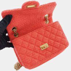 Pre Owned Chanel Red Mini Reissue 2.55 Tweed Single Flap 224